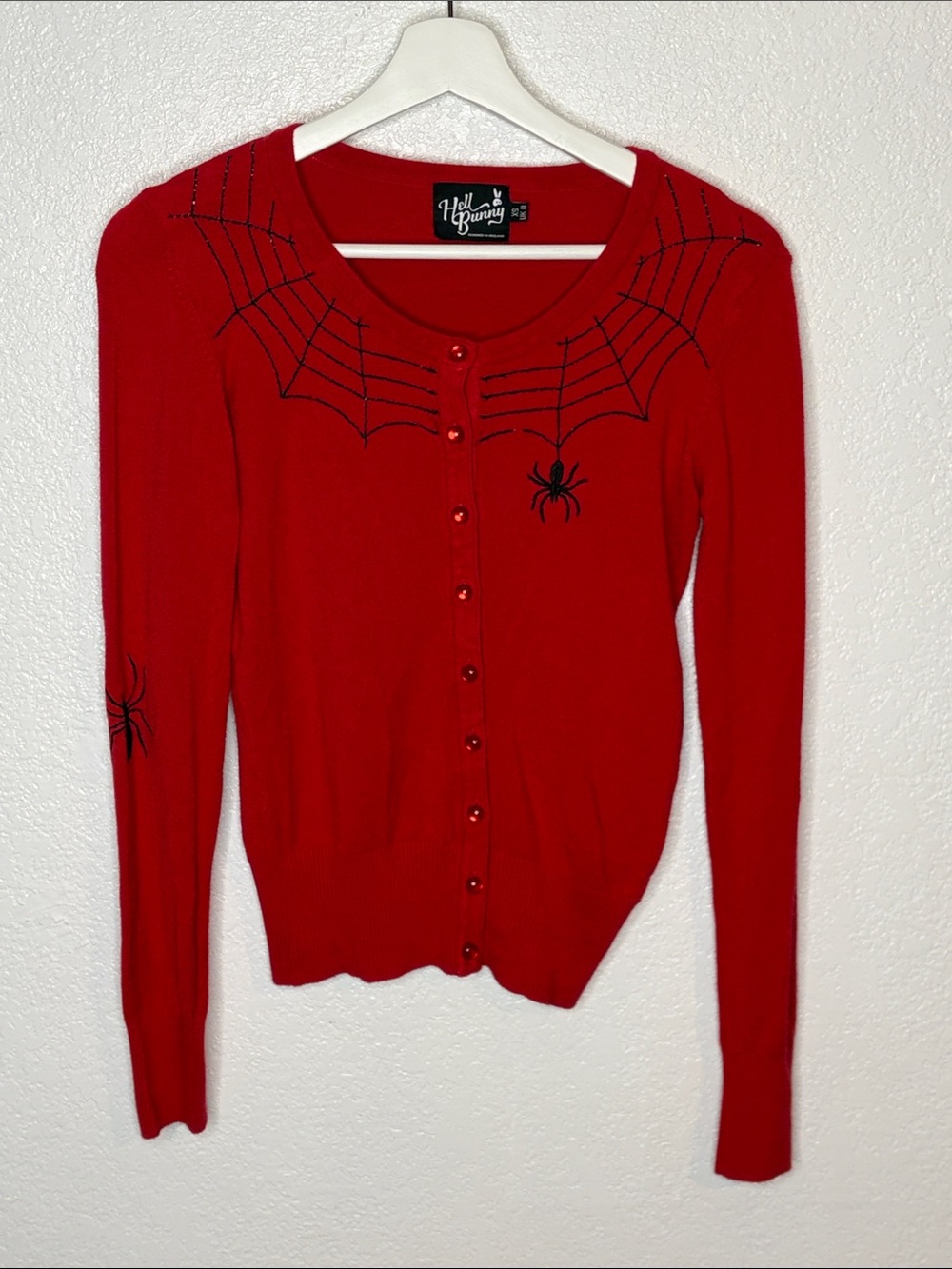 Hell Bunny Red Black Spiders & Spider Web Cardigan Size XS